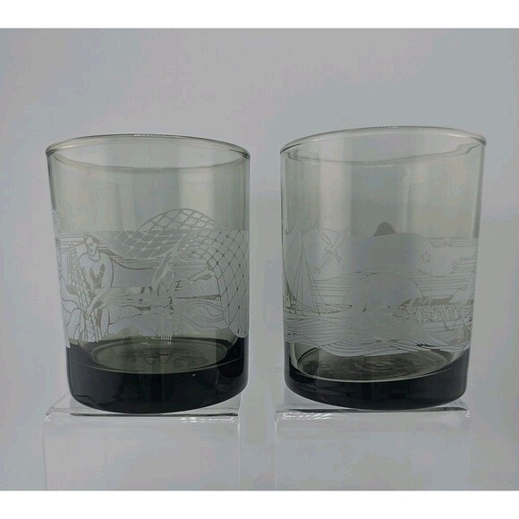 McDonald's Hawaii High Ball Glasses Smokey Frosted Vintage Libbey Set Of 4 - Picture 3 of 9